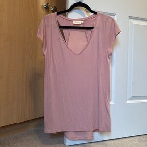 Deletta Shirt Women Small Pink Anthropologie Blouse Short Sleeve V Neck